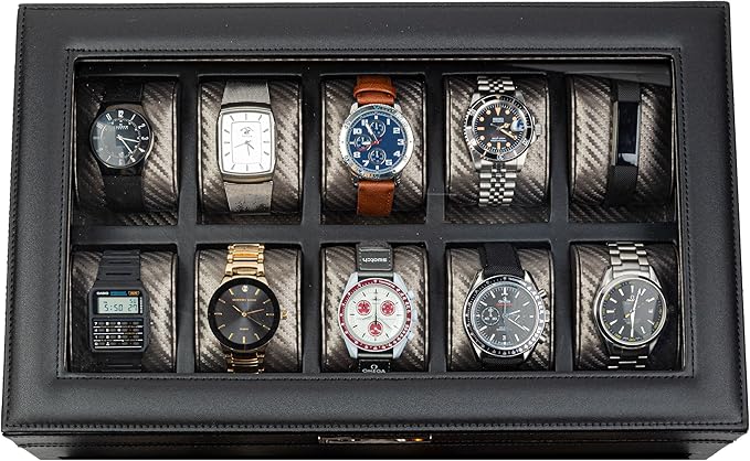 HOUNDSBAY Mariner Mens Watch Box Storage Case for Large Watches, PU Leather Organizer, Wrist Display Holder