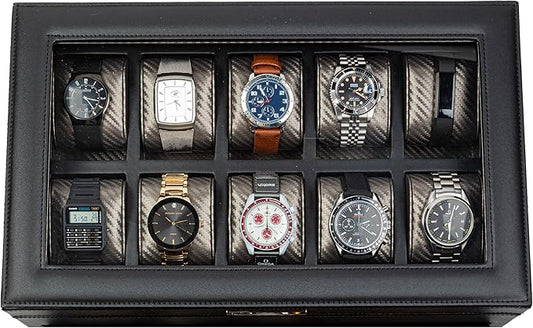 HOUNDSBAY Mariner Mens Watch Box Storage Case for Large Watches, PU Leather Organizer, Wrist Display Holder