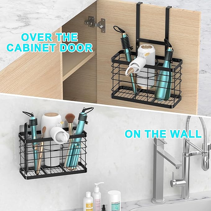 Hair Tool Organizer - Blow Dryer & Hair Dryer Holder Cabinet Door, Bathroom Organizer & Storage Basket for Styling Tools