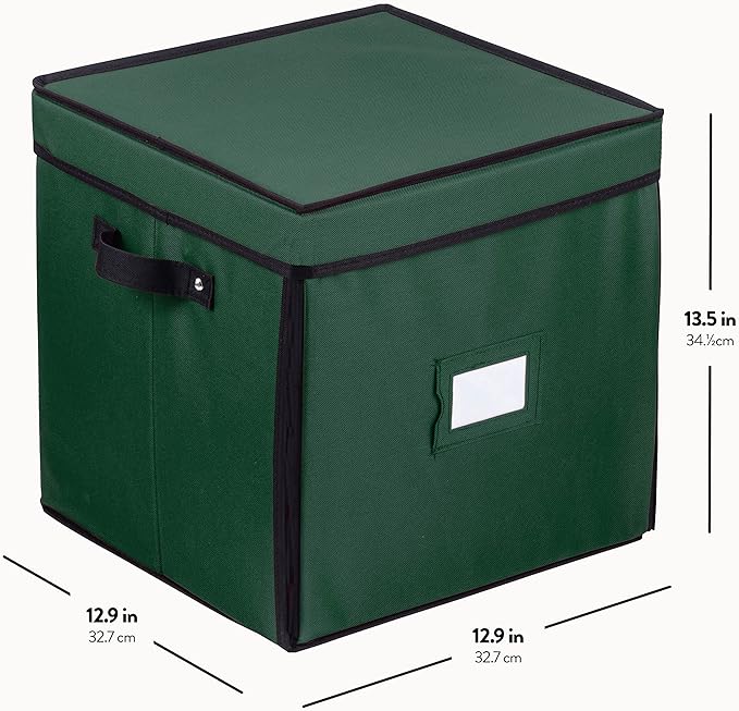 ZOBER Christmas Ornament Storage Box - Stores 64 3" Ornaments with Drawer Style Trays - Tear Proof 600D Oxford Fabric - Ornament Organizer Storage Box, Durable Christmas Containers Holder - Green