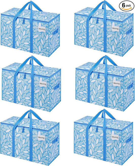 VENO 6 Pack Moving Bags, Heavy Duty, Moving Boxes Alternative, Packing Storage Supplies, Dorm Room Essentials with Zipper for Clothes, Extra Large Packaging Totes (Spring Breeze, 6 Pack)