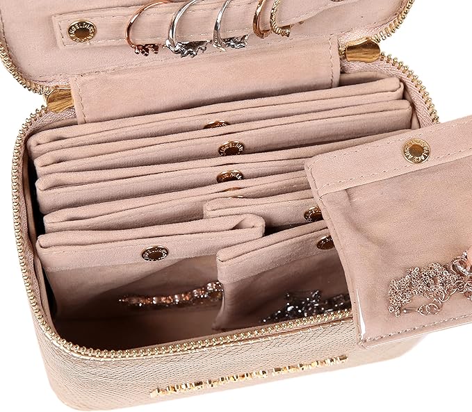 Angelina's Palace Snakeskin Pattern Jewelry Organizer Case Bridesmaid Gifts Travel Bag Vegan Leather Box for Necklace Earring Bracelet Ring(Champagne)