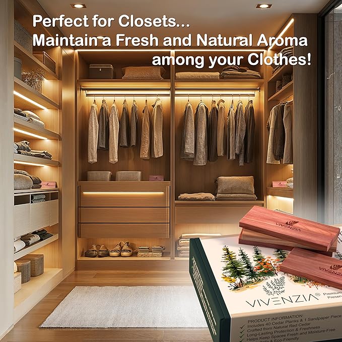 Cedar Blocks for Clothes Storage -40 Cedar Planks- Natural Closet Smell Eliminator, Natural Closet Deodorizer, Drawer Fresheners for Dresser, Odor Absorber for Dresser Drawers.