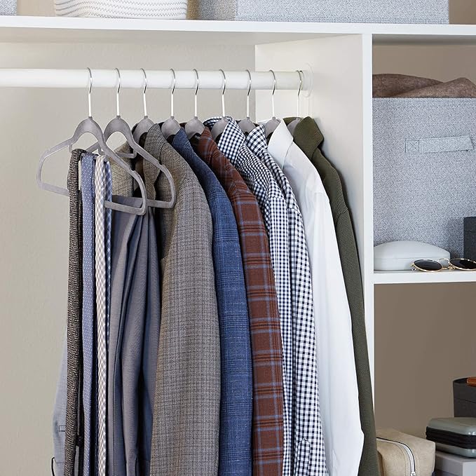 Amazon Basics Heavy Duty Non-Slip Velvet Suit Hangers with Horizontal Tie Bar, 50-Pack, Dark Gray