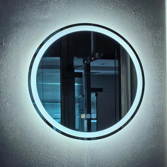 24" LED Round Bathroom Mirror – Front & Backlit Lighted Vanity Mirror, Wall-Mounted with Smart Memory Touch, Stepless Dimming, Anti-Fog, Shatterproof Design