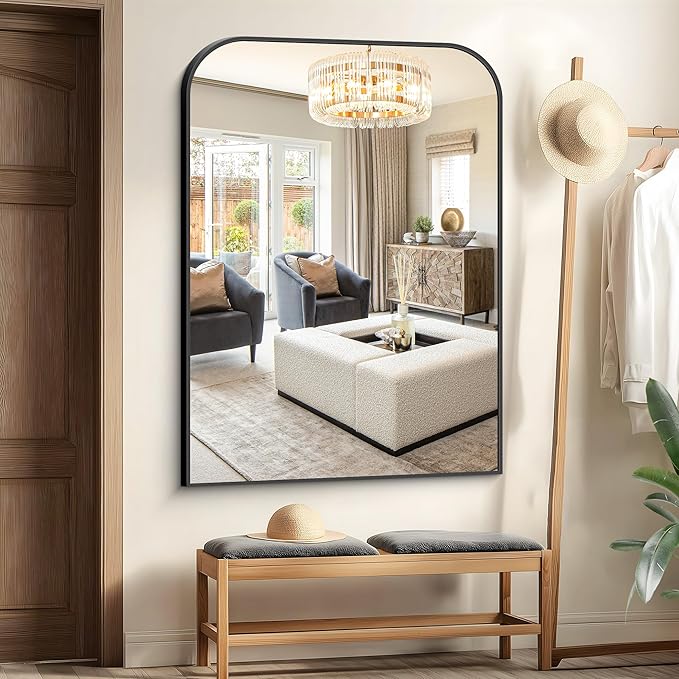Bathroom Mirror, 36x48 inch Large Black Rectangle Wall Mounted Mirror with Thin Frame, Bathroom Vanity Mirrors for Over Sink, Entryway, Living Room, Bedroom
