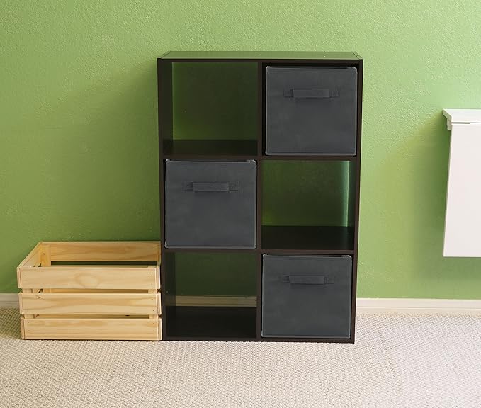 Simple Houseware Foldable Cube Storage Bins, 11-Inch Dark Gray, 6-Pack Fabric Cubes Organizer for Closet or Shelves