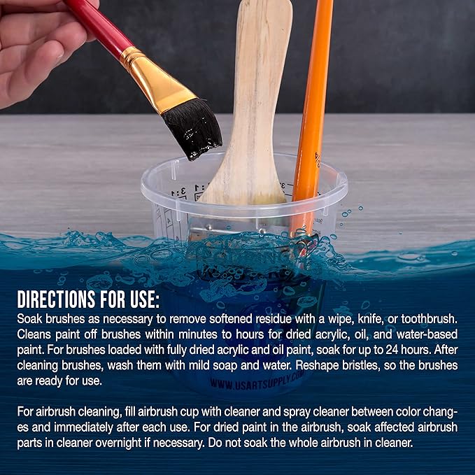 U.S. Art Supply Brush Cleaner and Restorer, 4 Ounce Bottle - Quickly Cleans Paint Brushes, Airbrushes, Art Tools - Cleaning Solution to Remove Dried On Acrylic, Oil and Water-Based Paint Colors