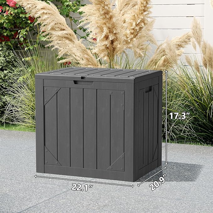 31 Gallon Resin Deck Box Waterproof Outdoor Storage Box for Patio Furniture Pool Accessories Indoor Storage for Cushion Garden Tools, Gray
