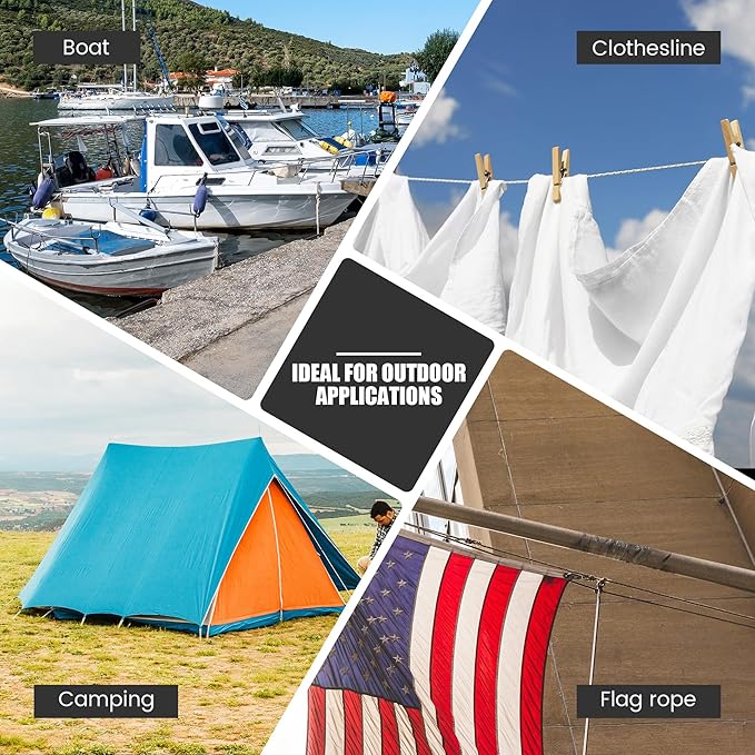 100 ft 3/8 Inch Diamond Braided Polypropylene Rope, Poly Clothesline, Boat Rope, All-Purpose Utility Cord Tie Down Ropes for Craft Marine Boat Camping Indoor Outdoor, Blue, 2 Pack