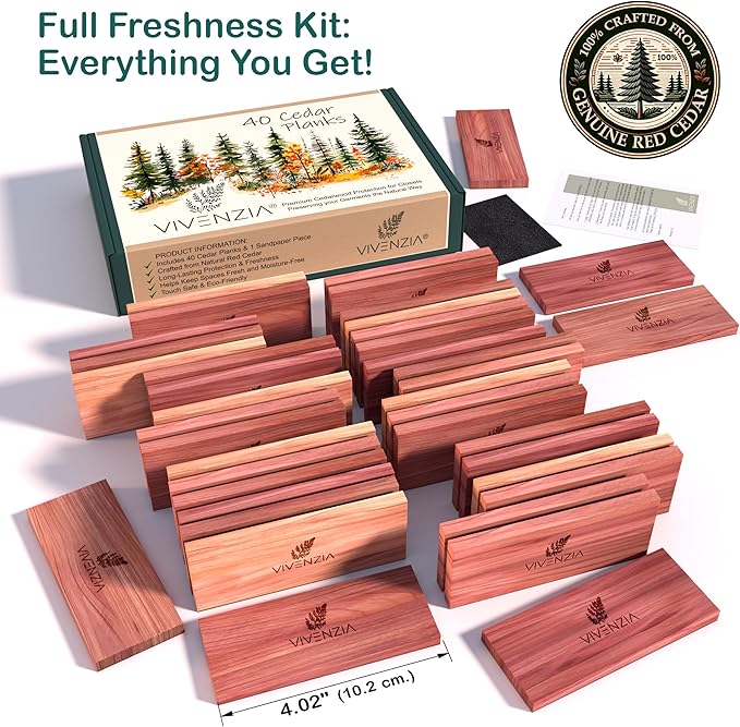 Cedar Blocks for Clothes Storage -40 Cedar Planks- Natural Closet Smell Eliminator, Natural Closet Deodorizer, Drawer Fresheners for Dresser, Odor Absorber for Dresser Drawers.