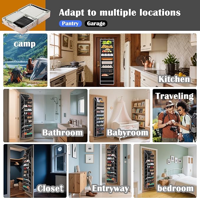 10 - Pocket Over - the - Door Hanging Shoe Organizers & Rack, Made of Sturdy 600D Oxford + Non - Woven Fabric, Space - Saving Storage for Shoes, Boots & More (Black)