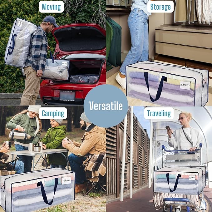 VENO 6 Pack Heavy Duty Moving Bags with Backpack Straps, Zippers & Handles, Extra Large Packing Bags for College Dorm Essentials, Moving Supplies Alternative to Cardboard Moving Boxes