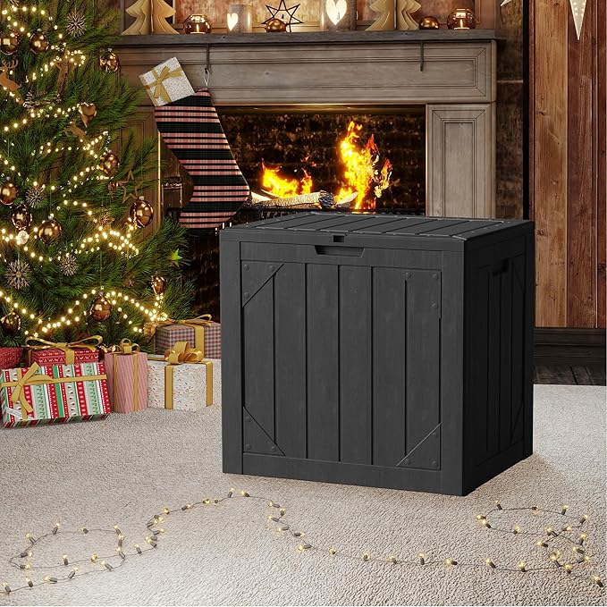 31 Gallon Resin Deck Box Waterproof Outdoor Storage Box for Patio Furniture Pool Accessories Indoor Storage for Cushion Garden Tools, Black