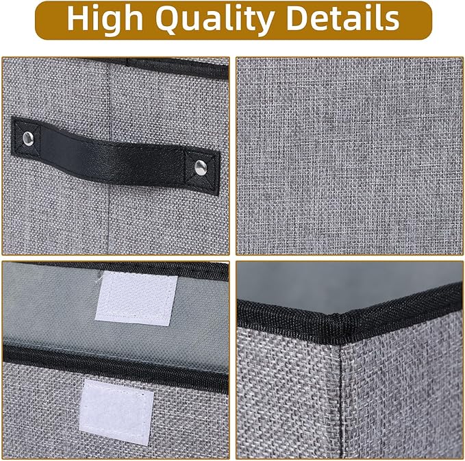 Fabric Storage Basket with Lid, Decorative Linen Closet Organizer, 15 x 9.8 x 9.8 Inch storage box with Handles, Gray, 1-Pack