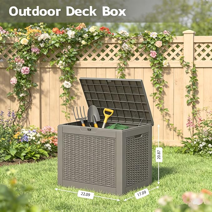 30 Gallon Outdoor Storage Box, Resin Deck Boxes Outdoor Waterproof For Patio Furniture, Garden Tools, Pool Supplies, Lockable And UV Resistant (Rattan Black)