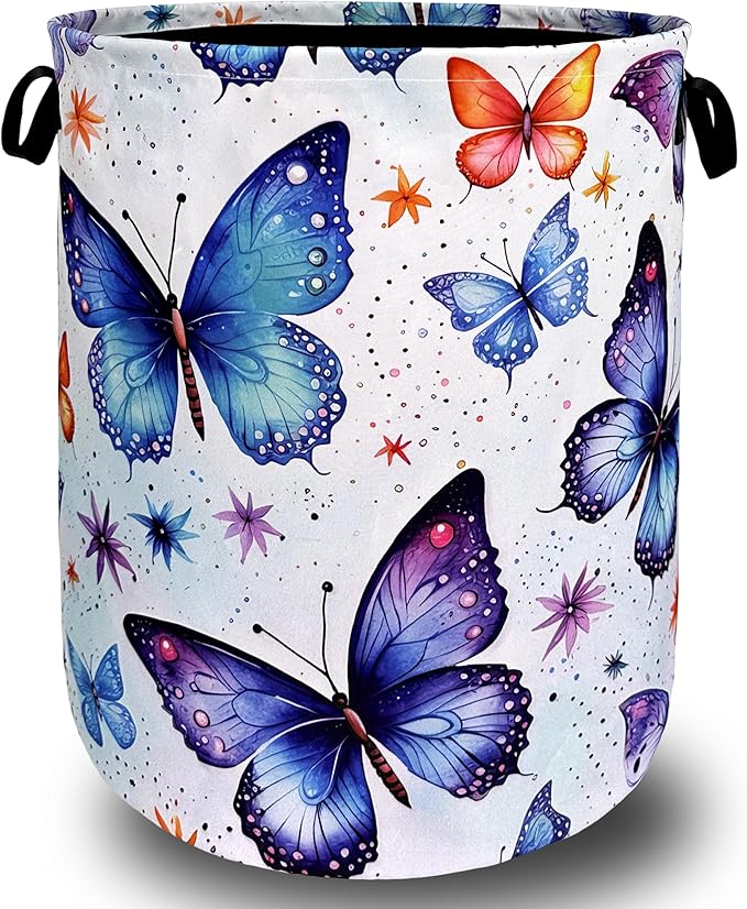 Beautiful Butterfly Laundry Hamper Foldable With Handles Tote Bag Universal Oxford Cloth Colorful Laundry Basket Clothes Toy Storage Bucket 18.9" x 16.5" For Bathroom/Laundry/Bedroom