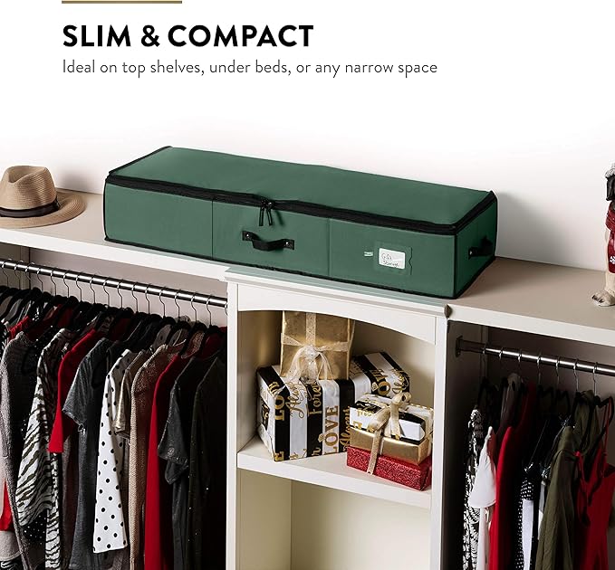 ZOBER Gift Wrapping Paper Organizer Storage - 40" Gift Wrap Storage Containers with Interior Pockets for Bows, Tags & Ribbons - Wrapping Paper Holder, 600D Oxford, Fits 24 Standard Rolls, Green/Black