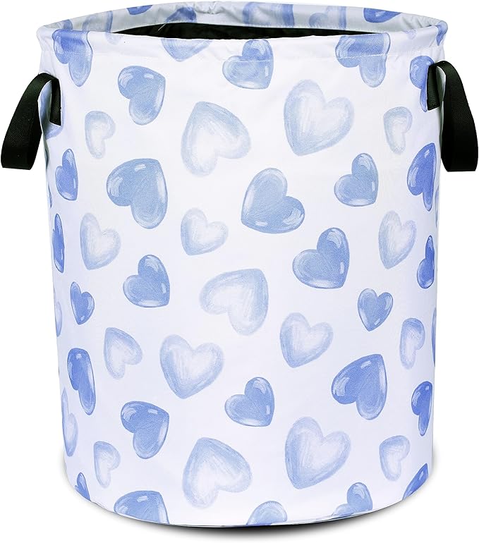 Blue Heart Laundry Basket Funny Cartoon Foldable Oxford Cloth Tote Bag Laundry Hamper Clothes Storage Bucket Organizer For Bathroom/Laundry Storage/Bedroom Storage Basket 17.7x13.7Inch