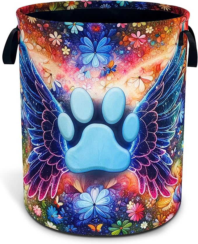 Pet Paw Prints Laundry Basket Cat Dog Animal Oxford Cloth Laundry Hamper Funny With Handle Foldable Portable Clothes Storage Basket 18.9 X 16.5 In Storage Bag For Laundry Room/Bathroom/Bedroom