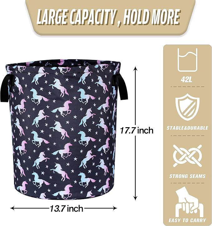 Unicorn Laundry Basket Animal Foldable Oxford Cloth Funny Tote Bag Laundry Hamper Clothes Storage Bucket Organizer For Bathroom/Laundry Storage/Bedroom Storage Basket 17.7x13.7 Inch