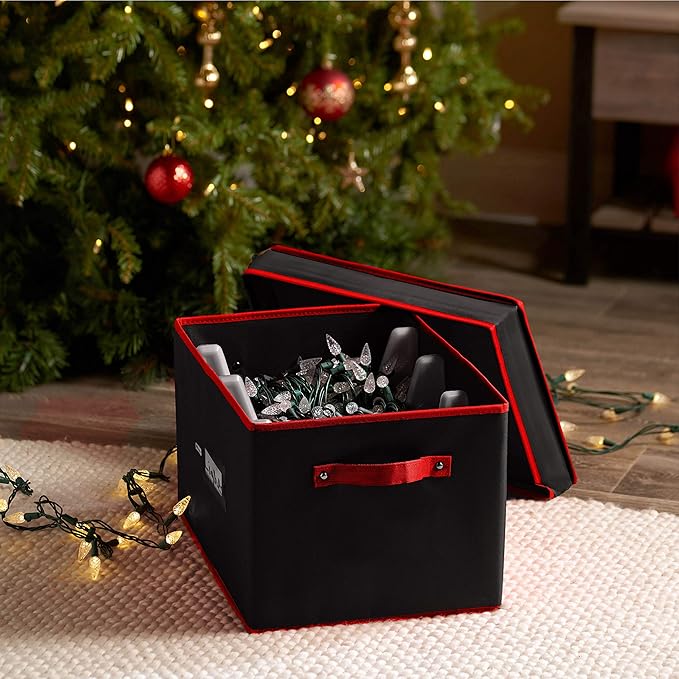 ZOBER Christmas Light Storage Reels - Christmas Light Organizer With 4 Plastic Wheels - Fits 200 Mini Lights Per Spool, Lights Storage - Strong & Durable Material - Stitched Reinforced Handles - Black