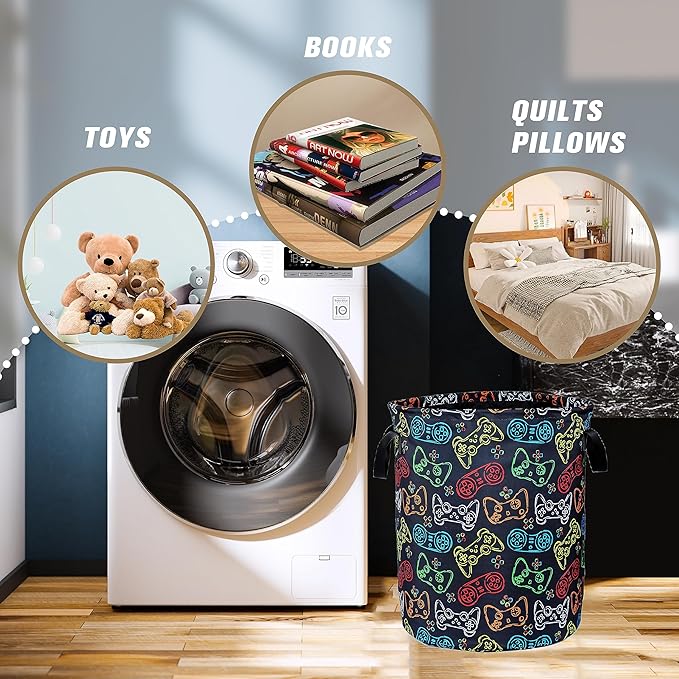 Color Game Machine Laundry Basket Funny Foldable Waterproof Oxford Cloth Tote Bag Laundry Hamper Clothes Storage Bucket Toy Organizer For Bathroom/Laundry Storage/Bedroom Storage Basket 17.7x13.7