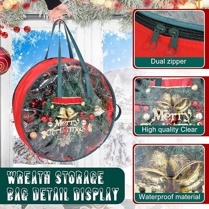 Shappy 4 Pcs Christmas Wreath Storage Bag Clear Wreath Box Storage Containers with Clear Window and Handle Christmas Garland Containers for Xmas Holiday Seasonal Bags (30 Inch)