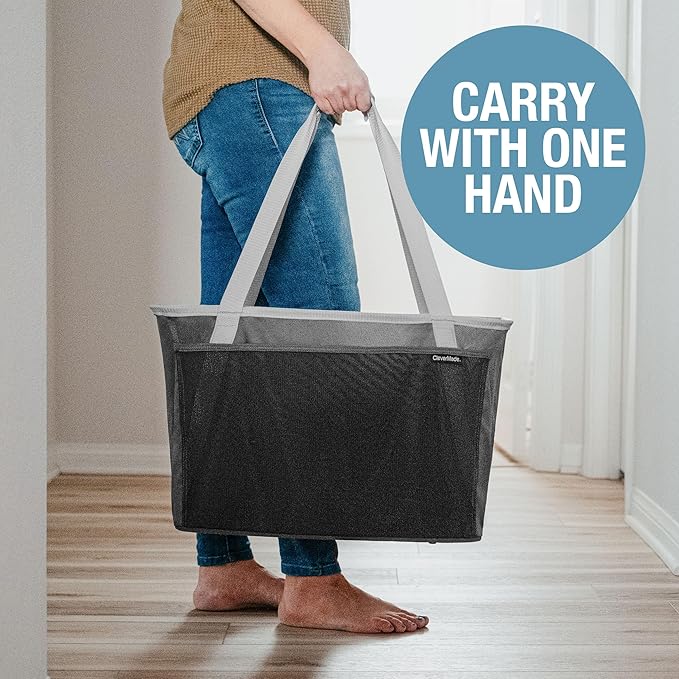 CleverMade Collapsible Tote MAX Carry All - Charcoal Gray 2-Pack 50L - Foldable Storage Organization Container with Storage Pockets and Handles