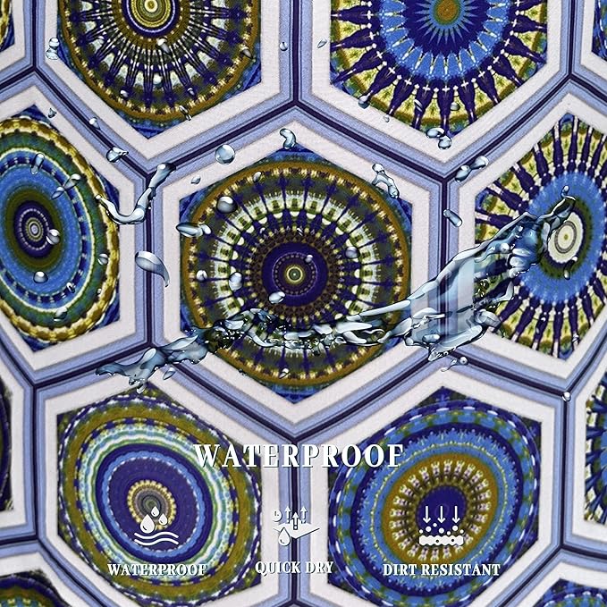 Boho Blue Green Mandala Tile Laundry Hamper Foldable With Handles Colorful Tote Bag Oxford Cloth Laundry Basket Clothes Toy Storage Bucket 18.9" x 16.5" For Bathroom/Laundry/Bedroom
