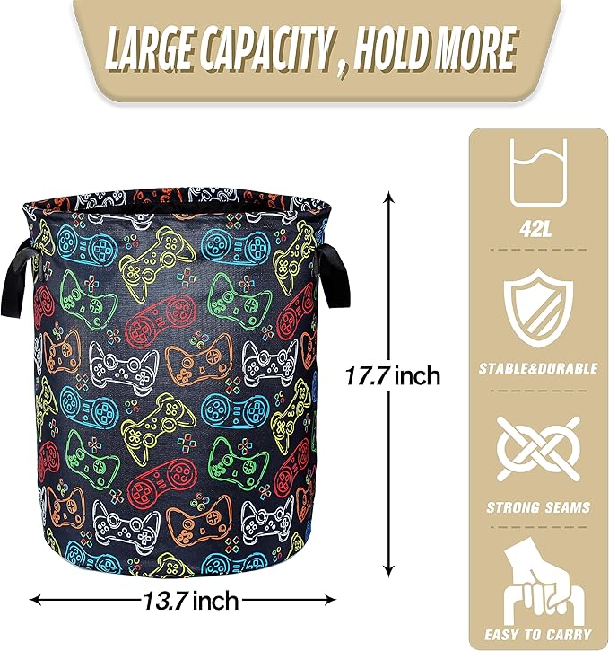 Color Game Machine Laundry Basket Funny Foldable Waterproof Oxford Cloth Tote Bag Laundry Hamper Clothes Storage Bucket Toy Organizer For Bathroom/Laundry Storage/Bedroom Storage Basket 17.7x13.7