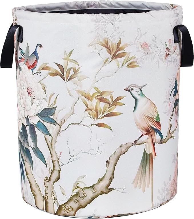 Bird Flower Laundry Basket Chinese Style Foldable Oxford Cloth Funny Tote Bag Laundry Hamper Clothes Storage Bucket Organizer For Bathroom/Laundry Storage/Bedroom 17.7x13.7Inch