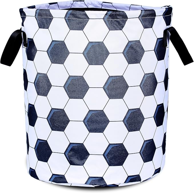 Football Laundry Basket Sports Foldable Oxford Cloth Tote Bag Laundry Hamper Clothes Storage Bucket Organizer For Bathroom/Laundry Storage/Bedroom Storage Basket 17.7x13.7Inch