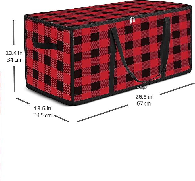 ZOBER Christmas Ornament Storage Box Plastic - Stores 128 3" Ornaments with Individual Trays - Ornament Organizer Storage Box, Durable Christmas Containers Holder - Plaid