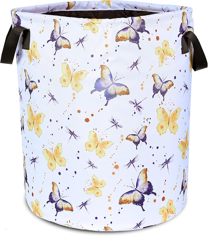 Butterfly Laundry Basket Colorful Animals Foldable Oxford Cloth Tote Bag Laundry Hamper Clothes Storage Bucket Organizer For Bathroom/Laundry Storage/Bedroom Storage Basket 17.7x13.7Inch