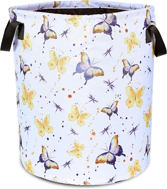 Butterfly Laundry Basket Colorful Animals Foldable Oxford Cloth Tote Bag Laundry Hamper Clothes Storage Bucket Organizer For Bathroom/Laundry Storage/Bedroom Storage Basket 17.7x13.7Inch