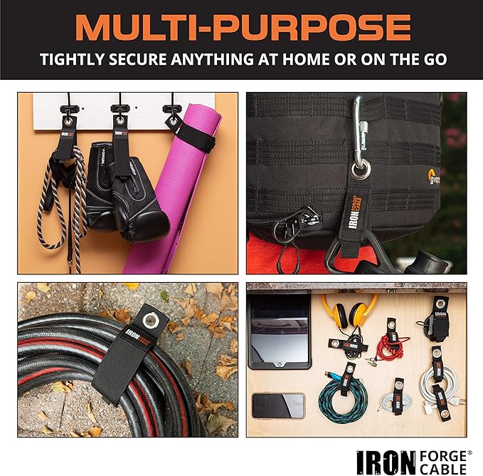Iron Forge Cable Extension Cord Wrap Organizer, 12 Piece Multi-Pack - 3 Pieces of Small, Medium, Large, and XL Hook and Loop Hanger Wraps Up to 50 lbs