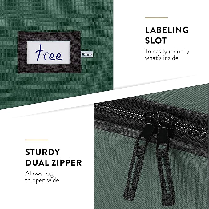 ZOBER Wide Christmas Tree Storage Bag - Maximum Accessibility - Fits 9 Ft Trees - 600D Oxford Fabric Christmas Tree Bag For Storage Box For Xmas - Strong, Durable Straps & Handles - Card Slot - Green
