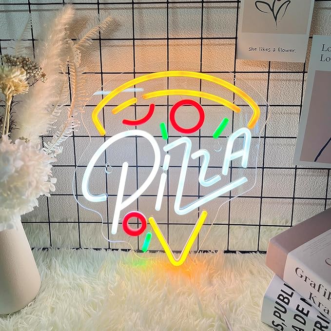 Pizza Neon Sign for Pizzeria Wall Decor 13" x 12.6" Pizza Shaped LED Light up Sign USB Powered for Kitchen Shop Restaurant Bar Party Decoration