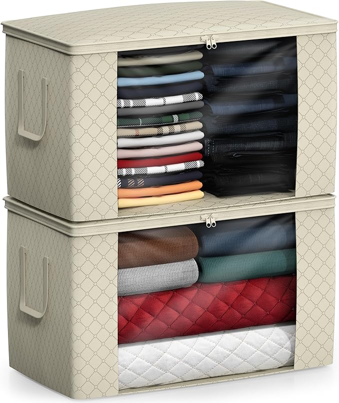 Sorbus Foldable Storage Bag Organizers, Large Clear Window & Carry Handles, Great for Clothes, Blankets, Closets, Bedrooms, and more