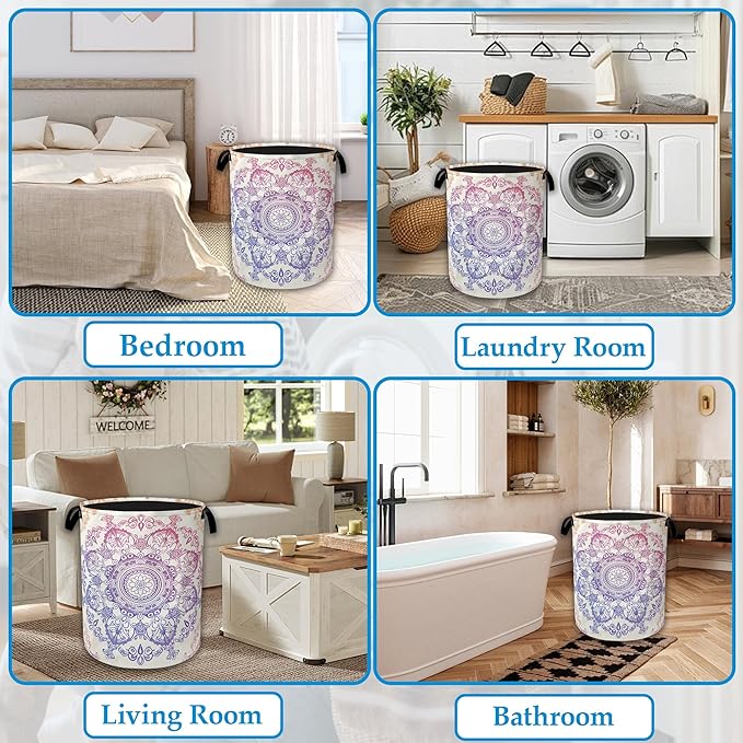 Groovy Mandala Laundry Basket Collapsible Laundry Hamper with Handle, Oxford Clothes Toy Storage Bin for Bathroom Bedroom Room Decor, Gift Basket 16" X 20.8"