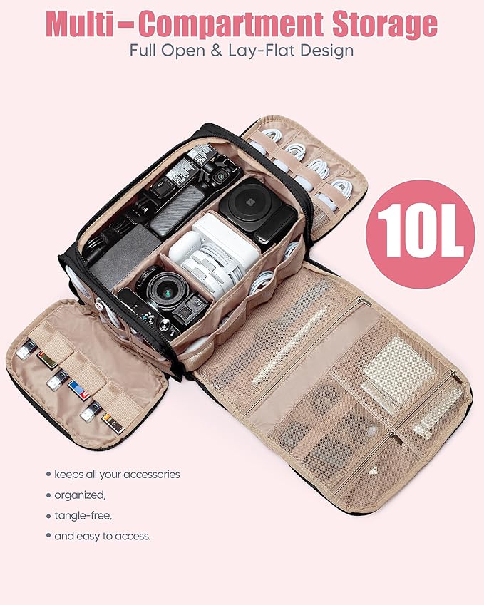 Cable Organizer Bag, Travel Cord & Charger Organizer Pouch for Tech Accessories & Electronics, Home Storage, Black