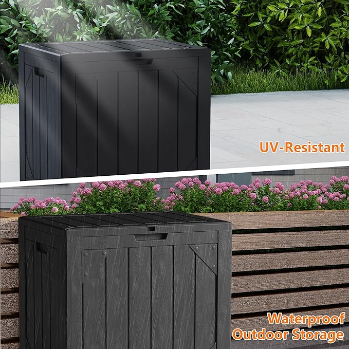31 Gallon Resin Deck Box Waterproof Outdoor Storage Box for Patio Furniture Pool Accessories Indoor Storage for Cushion Garden Tools, Black
