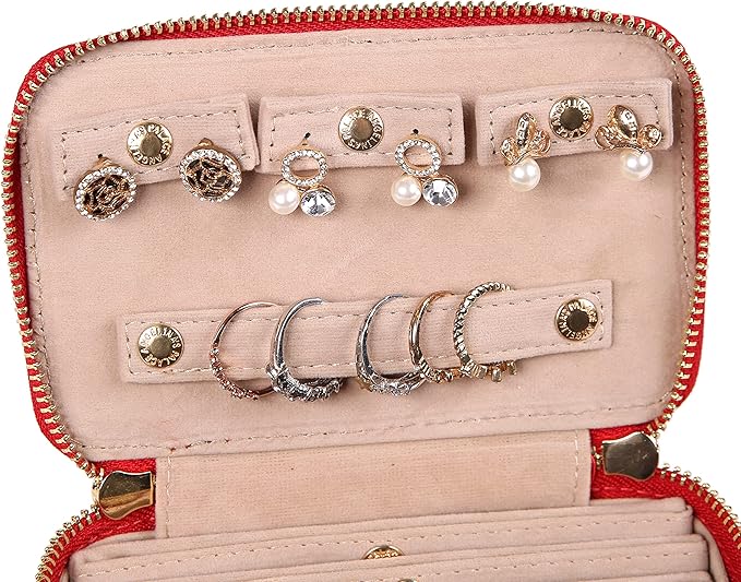 Angelina's Palace Snakeskin Pattern Jewelry Organizer Case Bridesmaid Gifts Travel Bag Vegan Leather Box for Necklace Earring Bracelet Ring(Red)