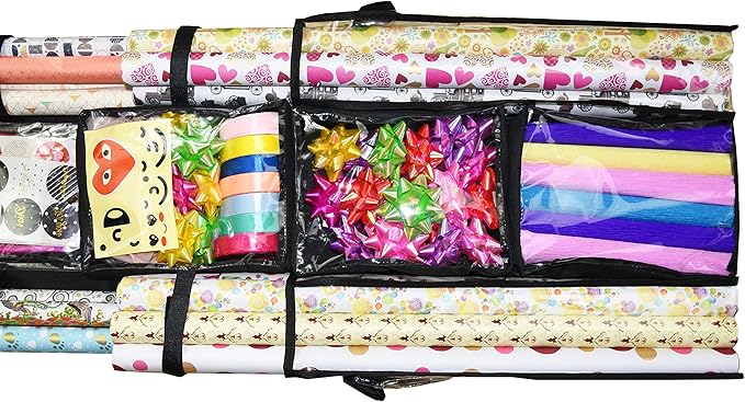 Freegrace Double Sided Hanging Gift Wrap Organizer | Large 16" x 41" Wrapping Paper Rolls Storage Bag | Tearproof & Space Saving Closet Gift Bag Organization Solution (Black)