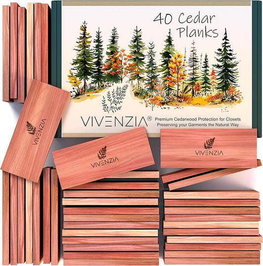 Cedar Blocks for Clothes Storage -40 Cedar Planks- Natural Closet Smell Eliminator, Natural Closet Deodorizer, Drawer Fresheners for Dresser, Odor Absorber for Dresser Drawers.