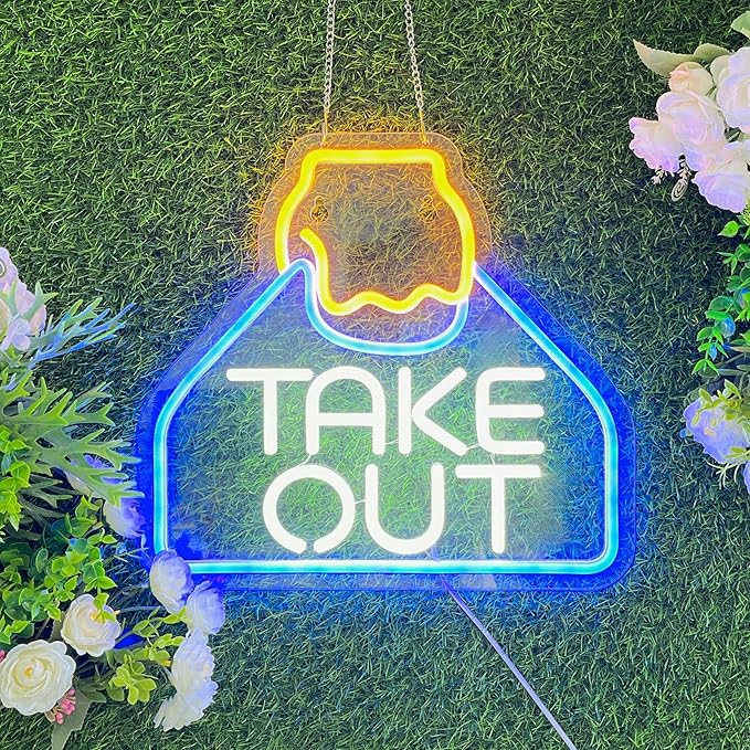 Take Out Neon Sign for Business Carry Out Take Away Led Light up Sign with Dimmable Switch for Restaurants Wall Decor Bar Store Drink Shop Cafe USB Powered 13.8" x 12.6"
