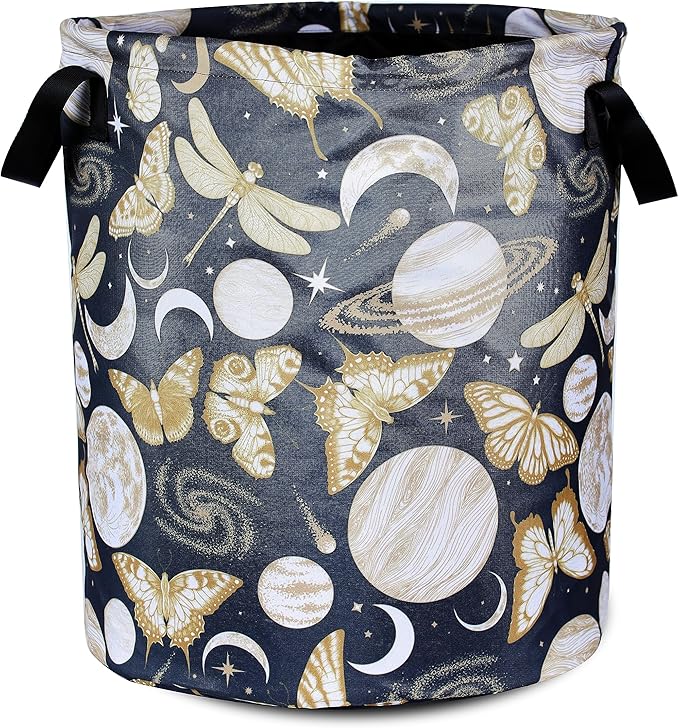 Moon Butterfly Laundry Basket Moth Dragonfly Insect Foldable Oxford Cloth Tote Bag Laundry Hamper Clothes Storage Bucket Organizer For Bathroom/Laundry Storage/Bedroom 17.7x13.7Inch