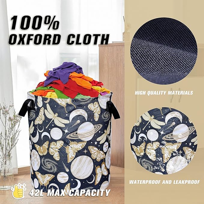 Moon Butterfly Laundry Basket Moth Dragonfly Insect Foldable Oxford Cloth Tote Bag Laundry Hamper Clothes Storage Bucket Organizer For Bathroom/Laundry Storage/Bedroom 17.7x13.7Inch