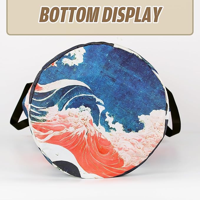Ocean Wave Laundry Basket Japanese Style Foldable Oxford Cloth Tote Bag Laundry Hamper Clothes Storage Bucket Organizer For Bathroom/Laundry Storage/Bedroom Storage Basket 17.7x13.7Inch